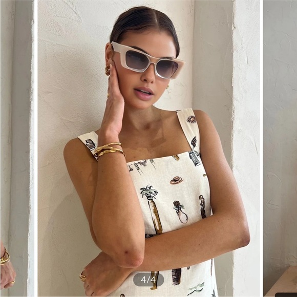 Commense Tropical Print Knotted Long Off White Dress - Picture 4 of 7